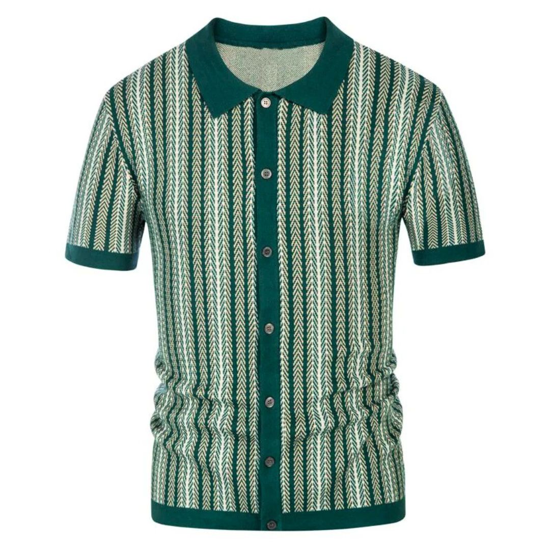 Men's Polo Shirt | Chevron Design with Button Placket | Breathable Fabric for Summer Comfort