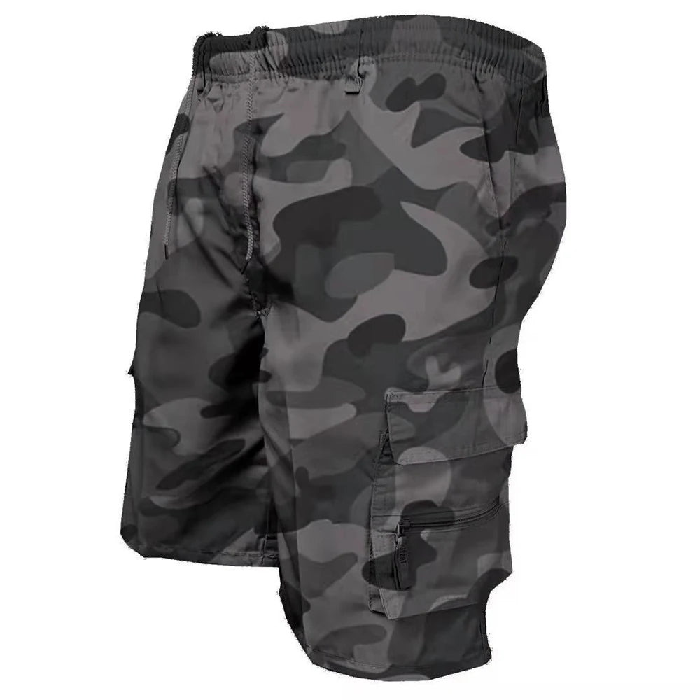 Army green camo cargo shorts detail of secure pocket closures for outdoor essentials