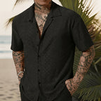 Men’s Geometric Crochet Knit Shirt – Short Sleeve Beach Top