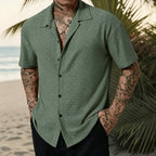 Men’s Geometric Crochet Knit Shirt – Short Sleeve Beach Top