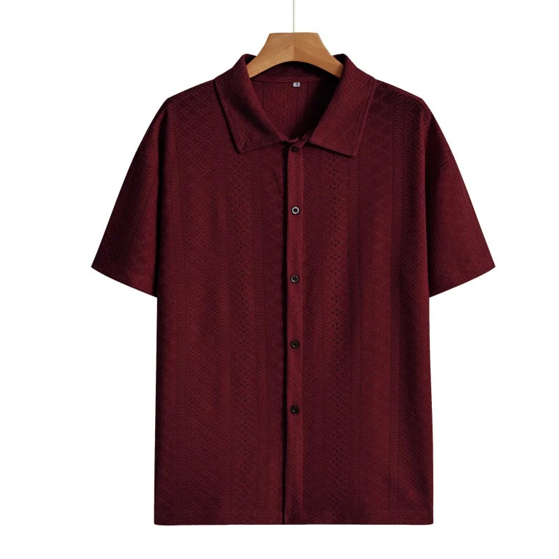 Men’s Geometric Crochet Knit Shirt – Short Sleeve Beach Top