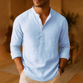 Men’s Linen Henley Shirt – Long Sleeve Button Placket Summer Top