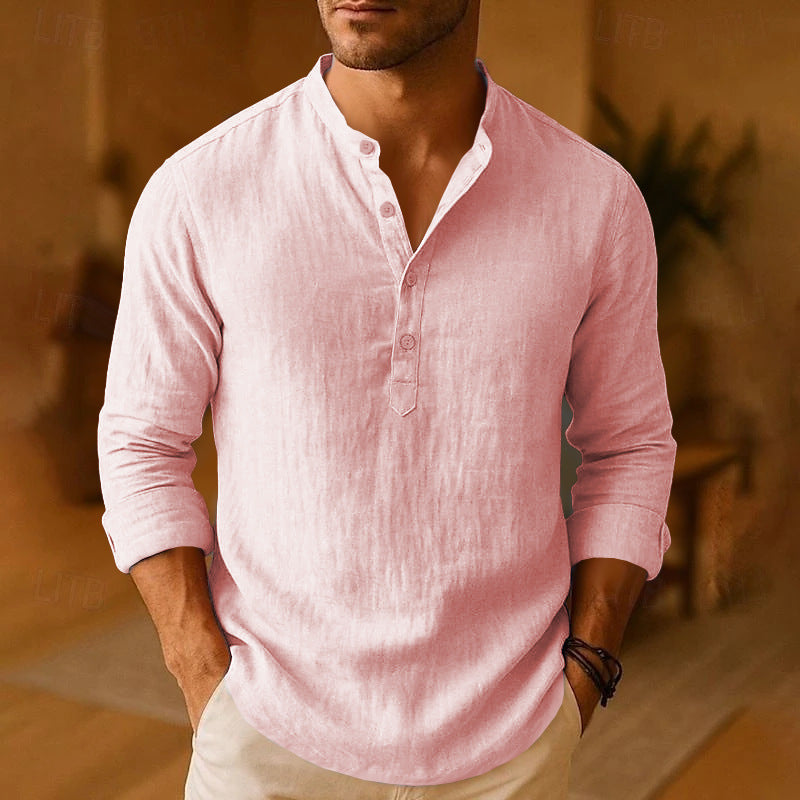 Mens linen henley styled for casual summer wear