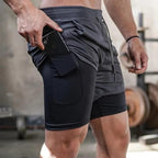 Men’s 2-in-1 Running Shorts — Quick Dry Athletic Gym Shorts with Phone Pocket, Compression Liner & Zipper Storage