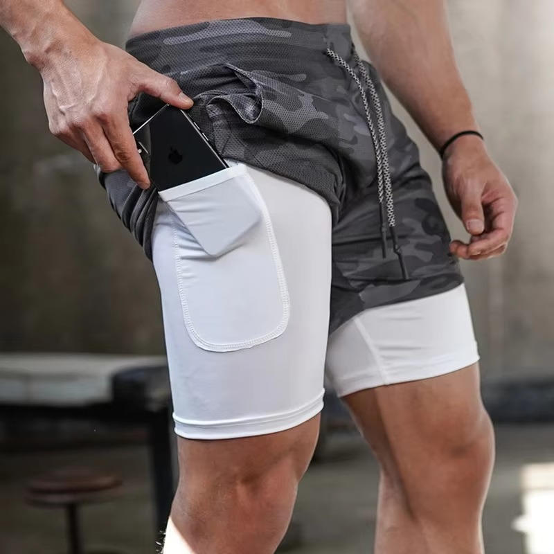 Men’s 2-in-1 Running Shorts — Quick Dry Athletic Gym Shorts with Phone Pocket, Compression Liner & Zipper Storage