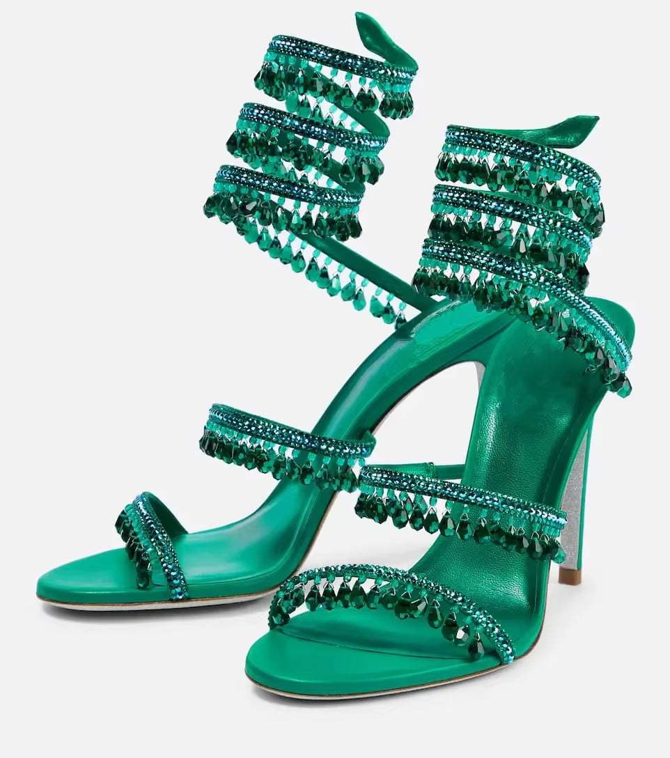 Open toe high heel sandals for parties and evenings, front view