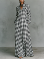 Minimalist Collection | Long Sleeve Maxi Dress with V-Neck Design | Comfortable Cotton Dress for Effortless Style