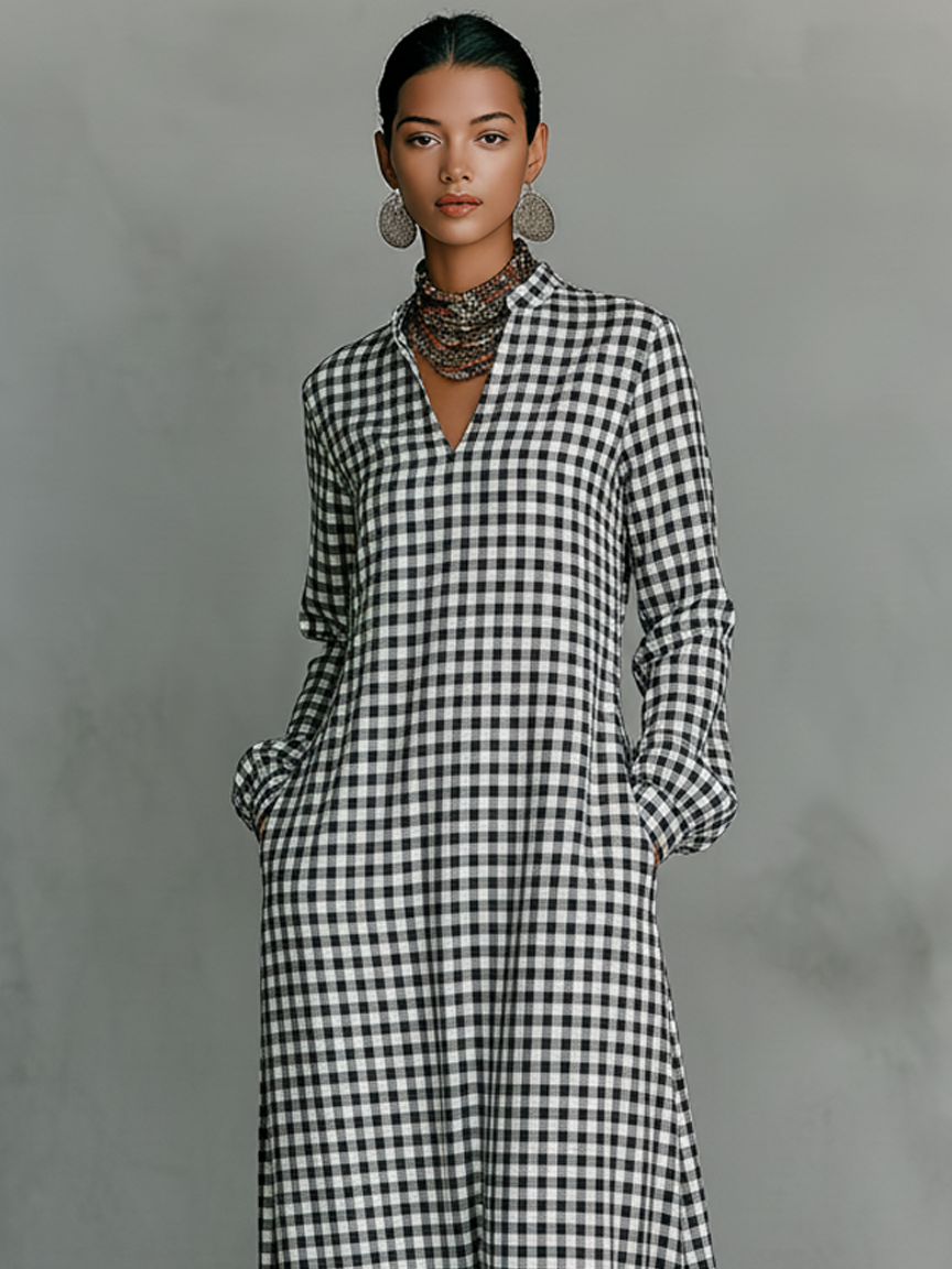 Minimalist Collection | Long Sleeve Maxi Dress with V-Neck Design | Comfortable Cotton Dress for Effortless Style
