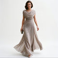 Elegant Maxi Dress for Women with Draped Cowl Neckline and Sculpted Waist