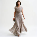 Elegant Maxi Dress for Women with Draped Cowl Neckline and Sculpted Waist