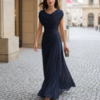 Elegant Maxi Dress for Women with Draped Cowl Neckline and Sculpted Waist