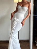White Strapless Sequin Bandage Maxi Dress