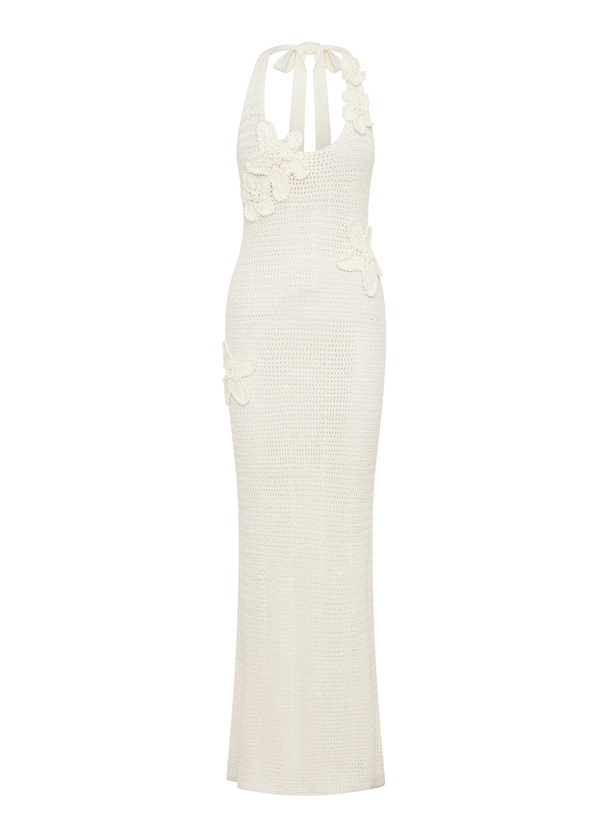 Novalee Collection | Floral Maxi Dress with Crochet Embellishments | Elegant Semi-Sheer Design for Daytime and Evening Wear