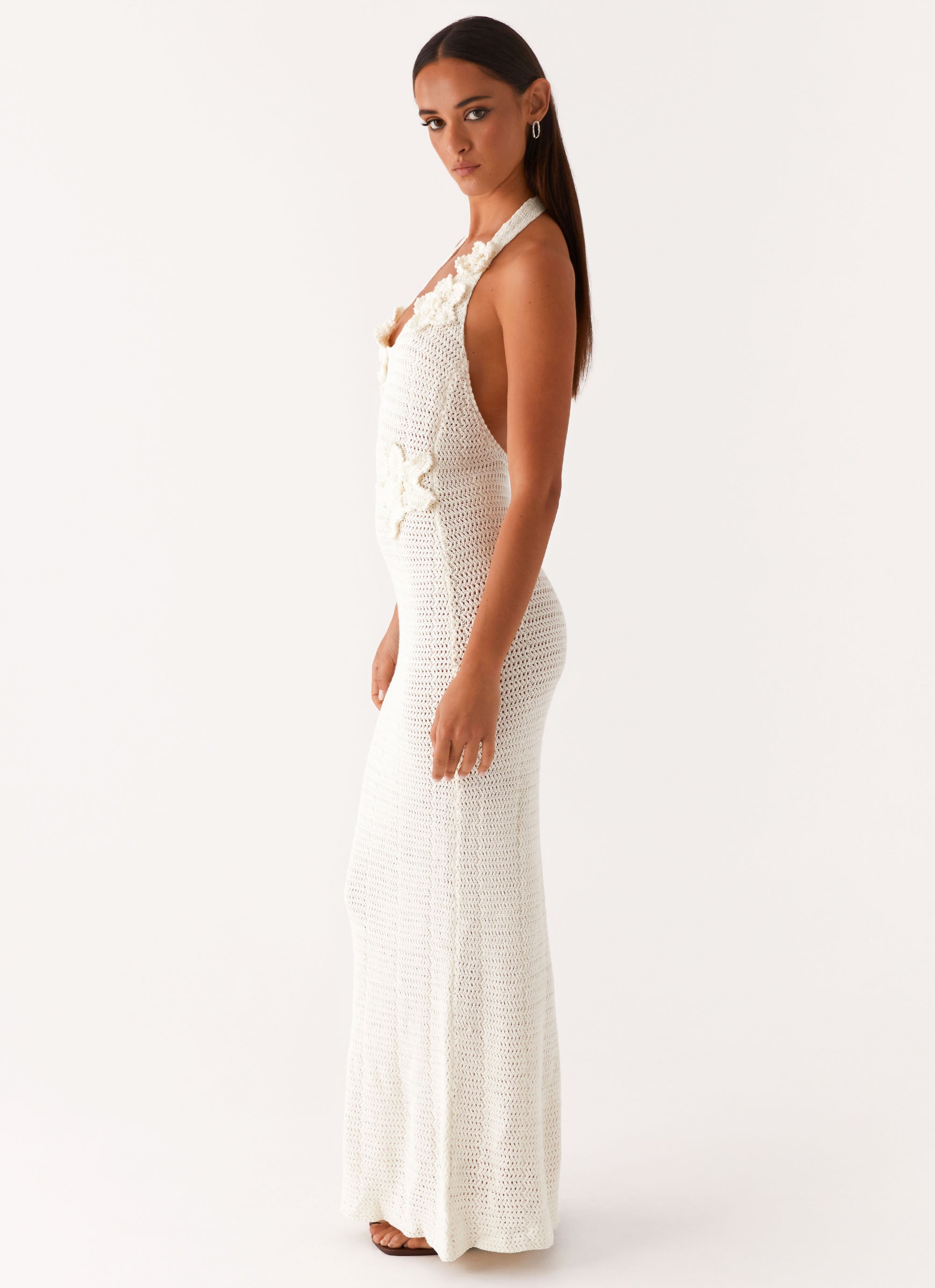 Novalee Collection | Floral Maxi Dress with Crochet Embellishments | Elegant Semi-Sheer Design for Daytime and Evening Wear