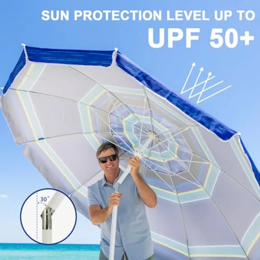 Outdoor Essentials | Beach Umbrella with UV 50+ Protection & Heavy Duty Design | Perfect Beach Shade for Windy Days