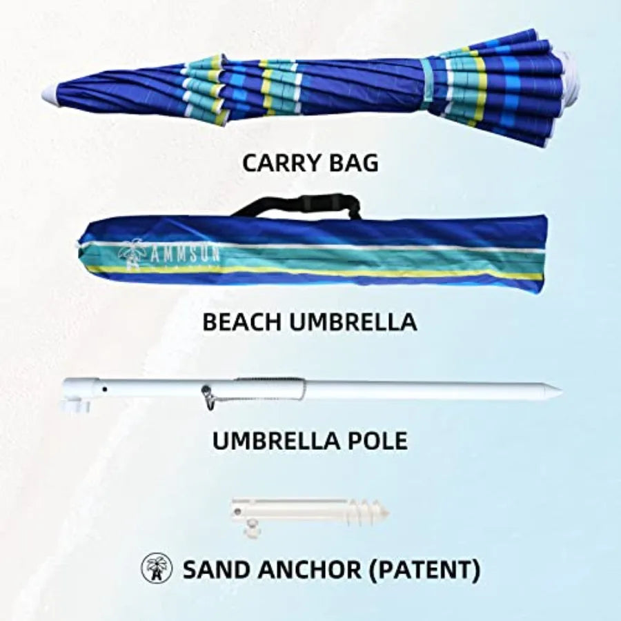 Outdoor Essentials | Beach Umbrella with UV 50+ Protection & Heavy Duty Design | Perfect Beach Shade for Windy Days