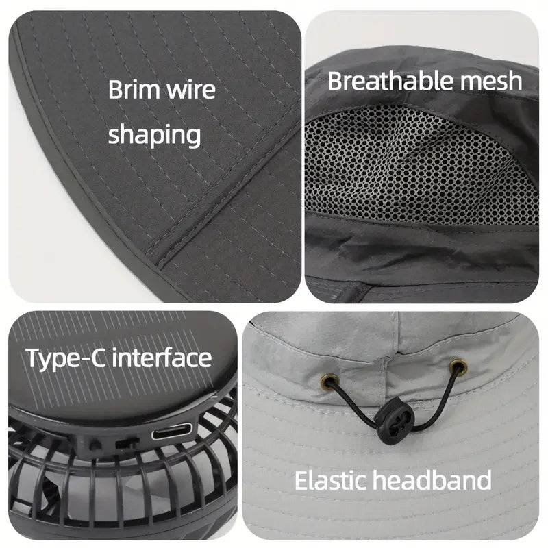 Outdoor Essentials | Quick Dry Bucket Hat with Solar-Powered Fan | USB Charging for Ultimate Cooling Comfort