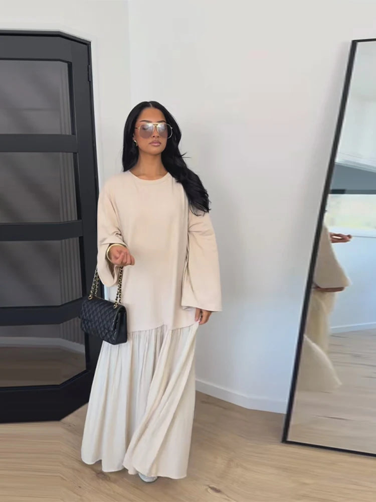 Oversized Flare Sleeve Tiered Maxi Dress