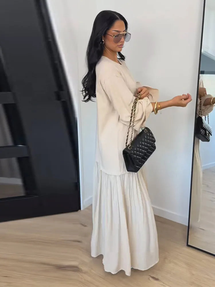 Oversized Flare Sleeve Tiered Maxi Dress