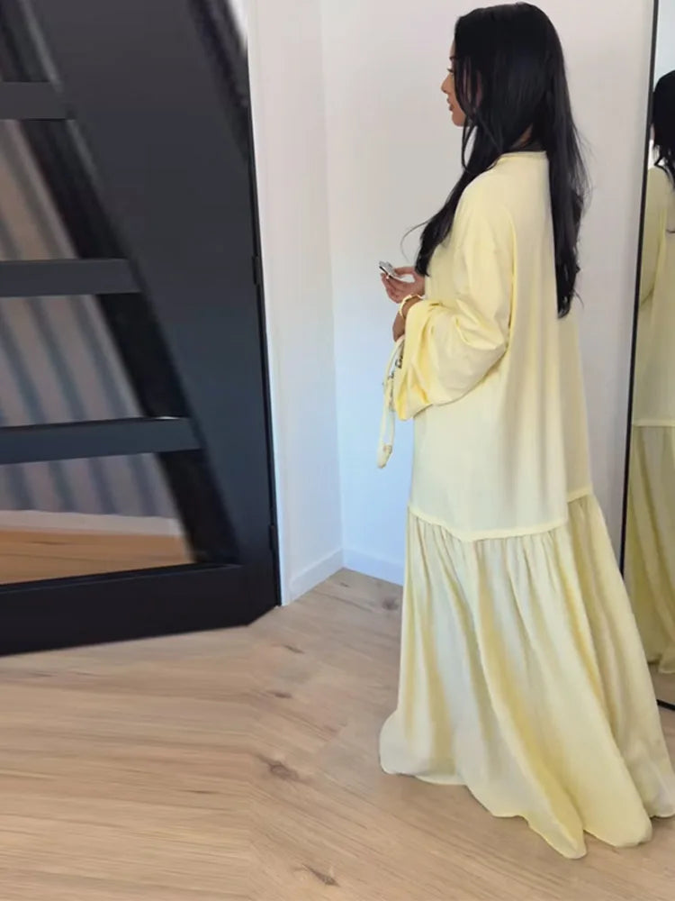 Oversized Flare Sleeve Tiered Maxi Dress