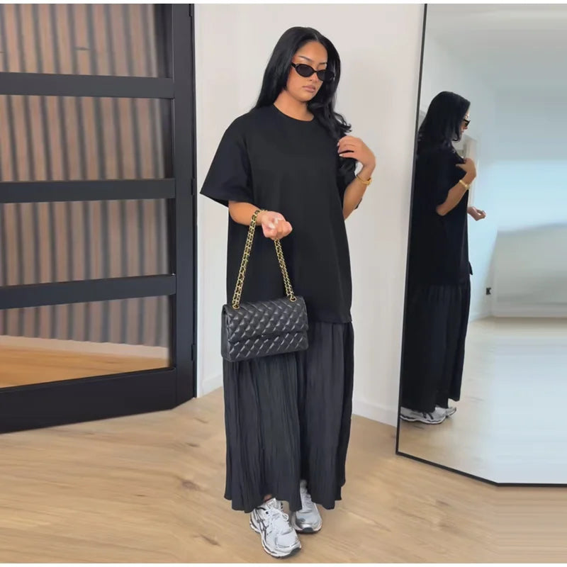 Oversized Flare Sleeve Tiered Maxi Dress