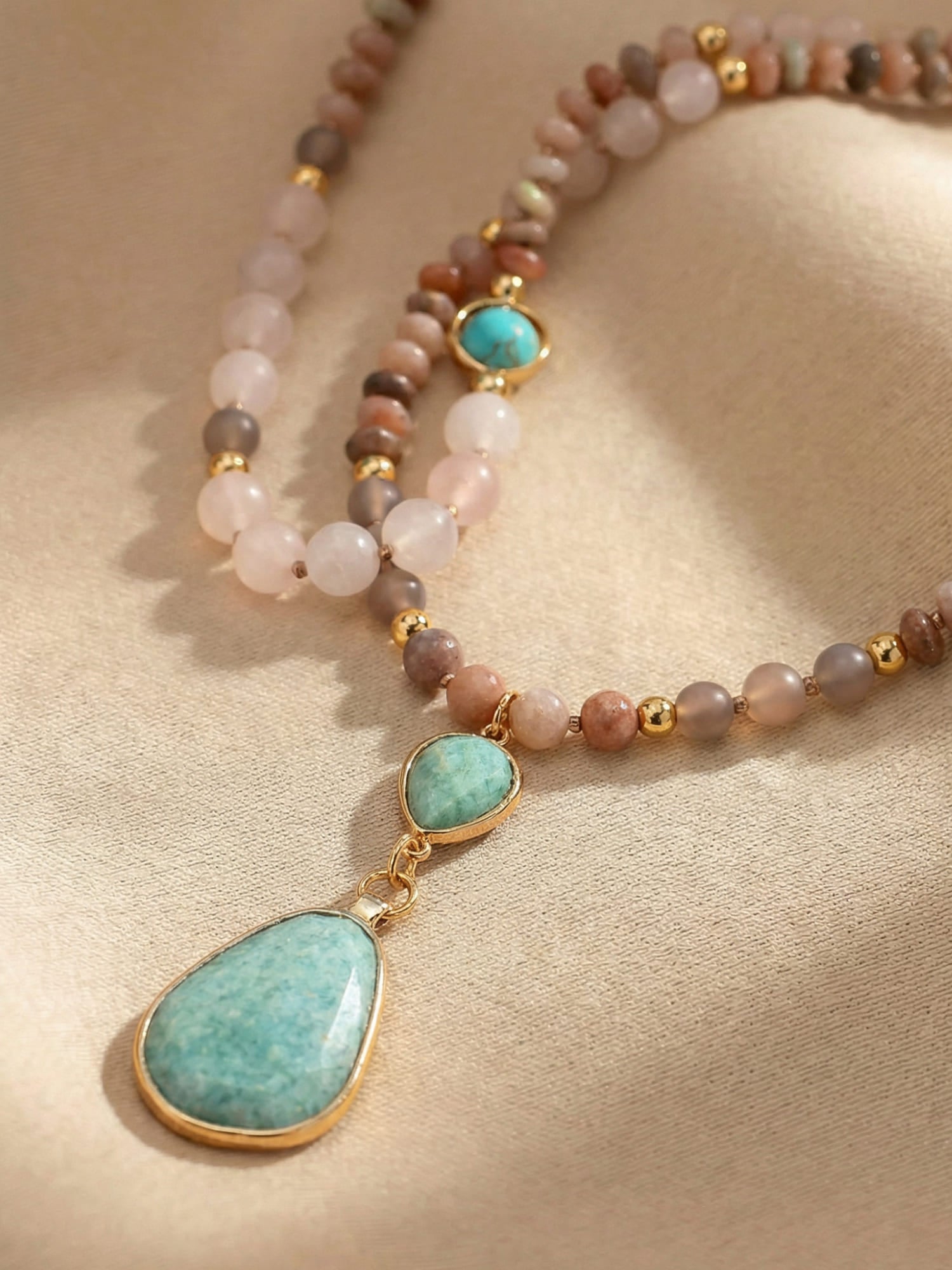 Pastel Málá Necklace with Healing Stones | Spiritual Accessory for Inner Peace