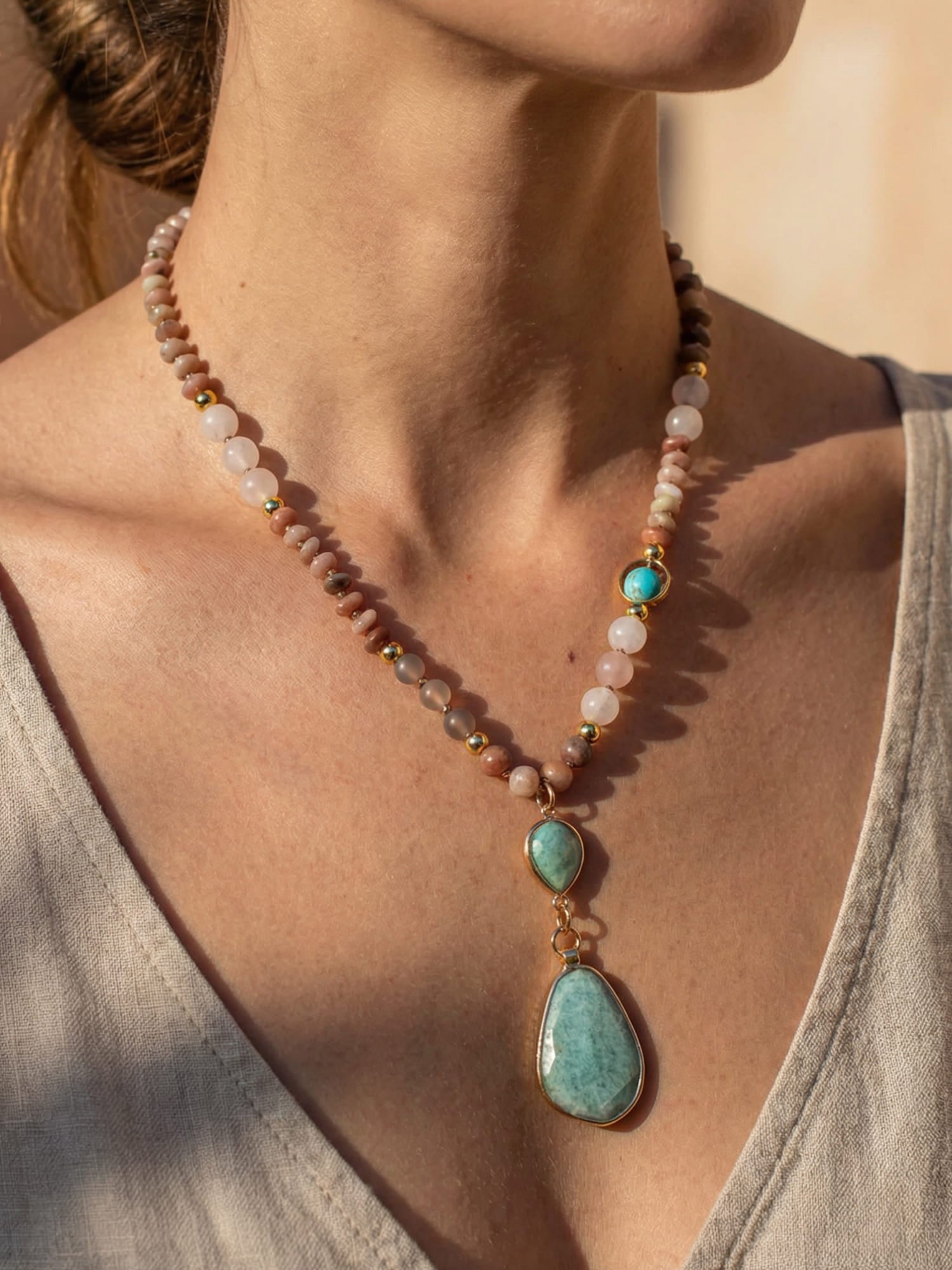 Pastel Málá Necklace with Healing Stones | Spiritual Accessory for Inner Peace