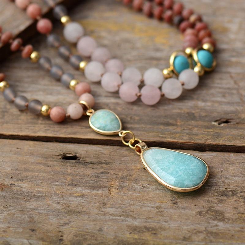 Pastel Málá Necklace with Healing Stones | Spiritual Accessory for Inner Peace