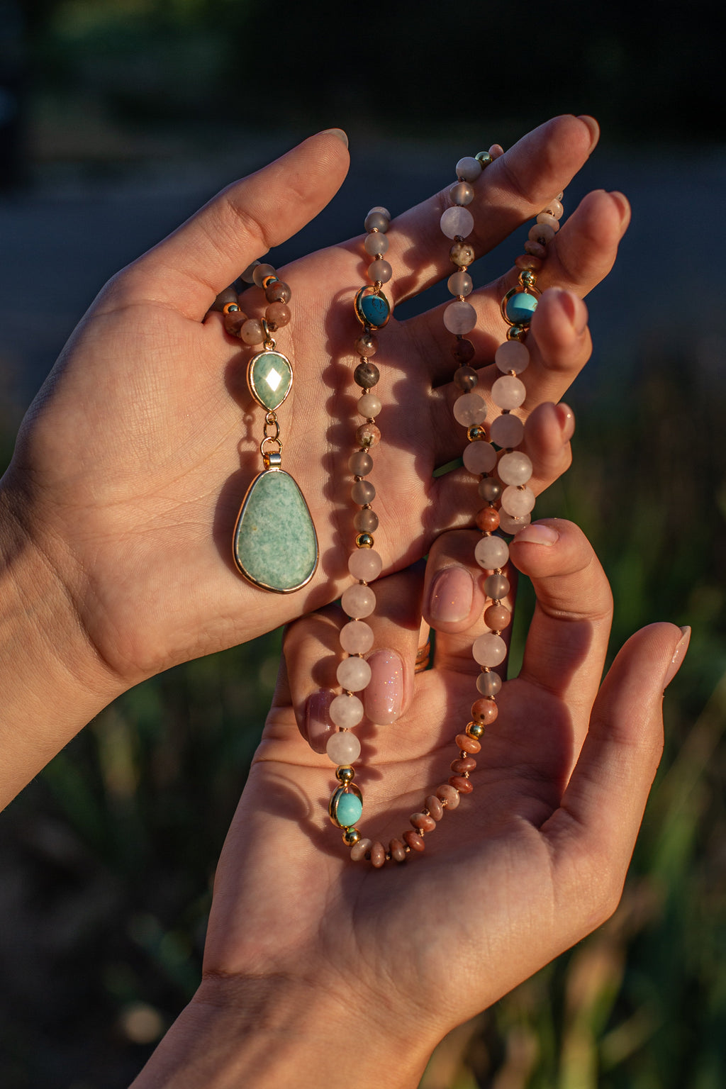Pastel Málá Necklace with Healing Stones | Spiritual Accessory for Inner Peace