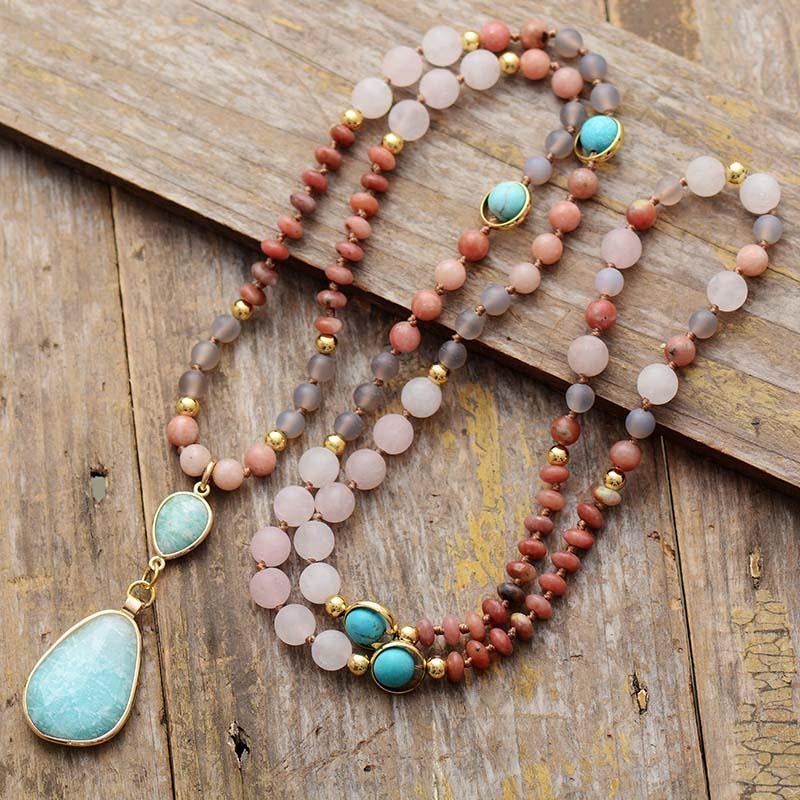 Pastel Málá Necklace with Healing Stones | Spiritual Accessory for Inner Peace