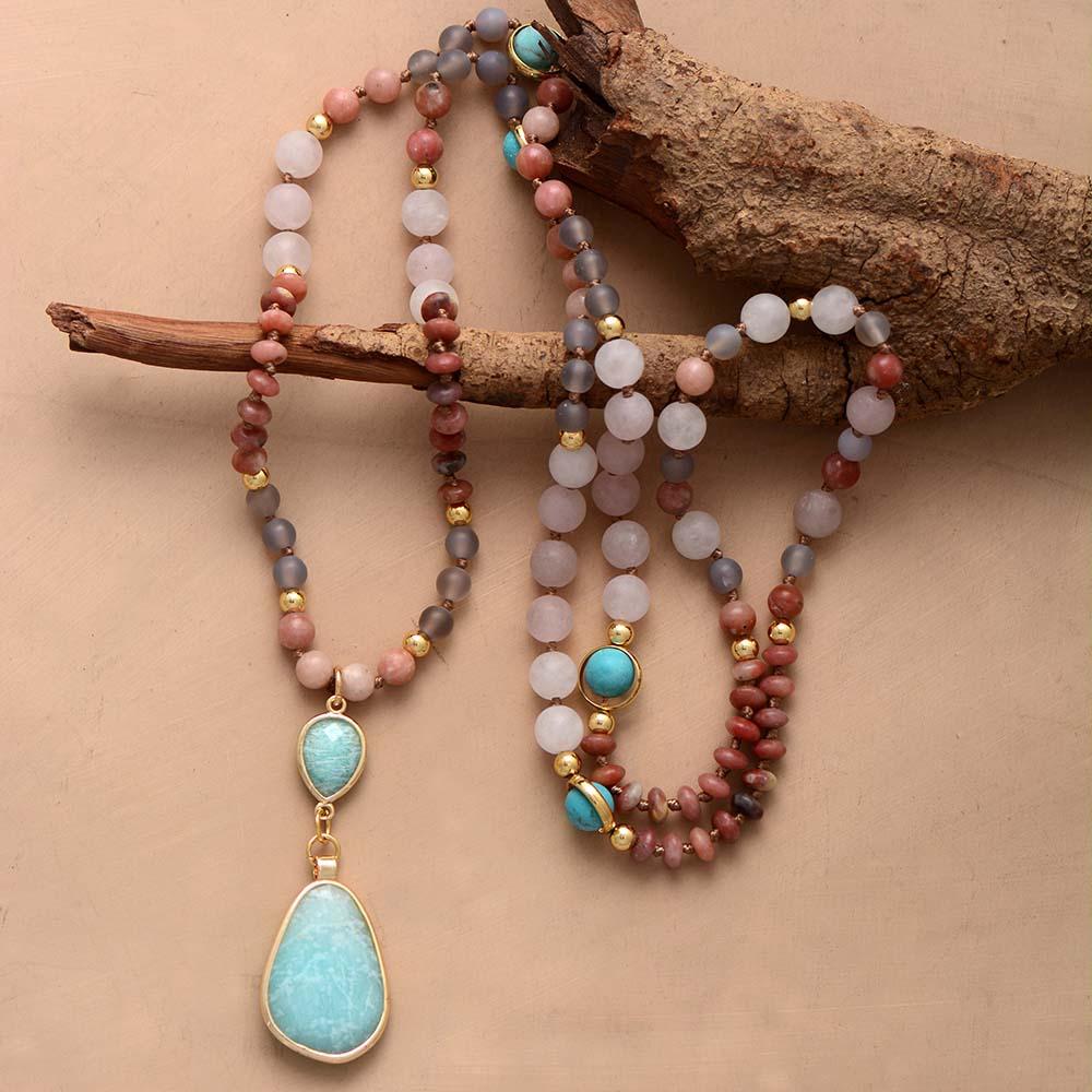 Pastel Málá Necklace with Healing Stones | Spiritual Accessory for Inner Peace