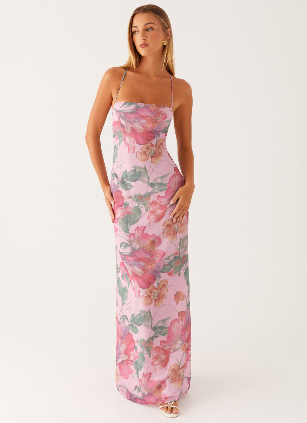 Women’s Peggy Floral Maxi Dress – Square Neckline with Criss-Cross Straps