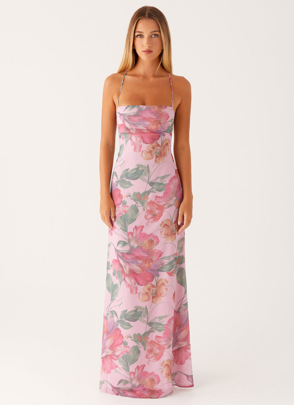Women’s Peggy Floral Maxi Dress – Square Neckline with Criss-Cross Straps