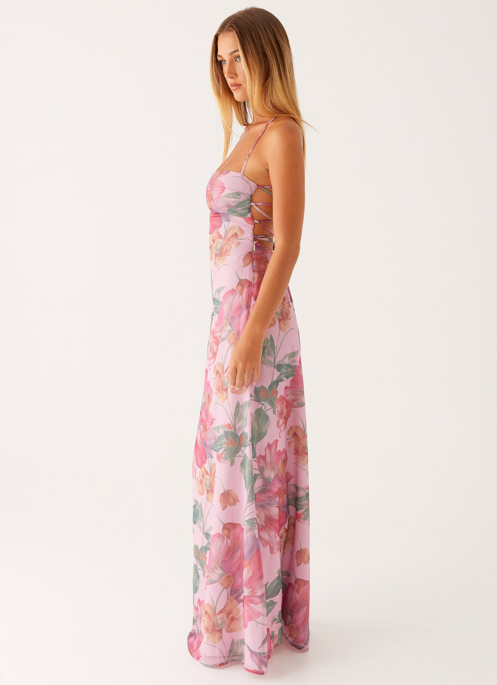 Women’s Peggy Floral Maxi Dress – Square Neckline with Criss-Cross Straps