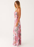 Women’s Peggy Floral Maxi Dress – Square Neckline with Criss-Cross Straps