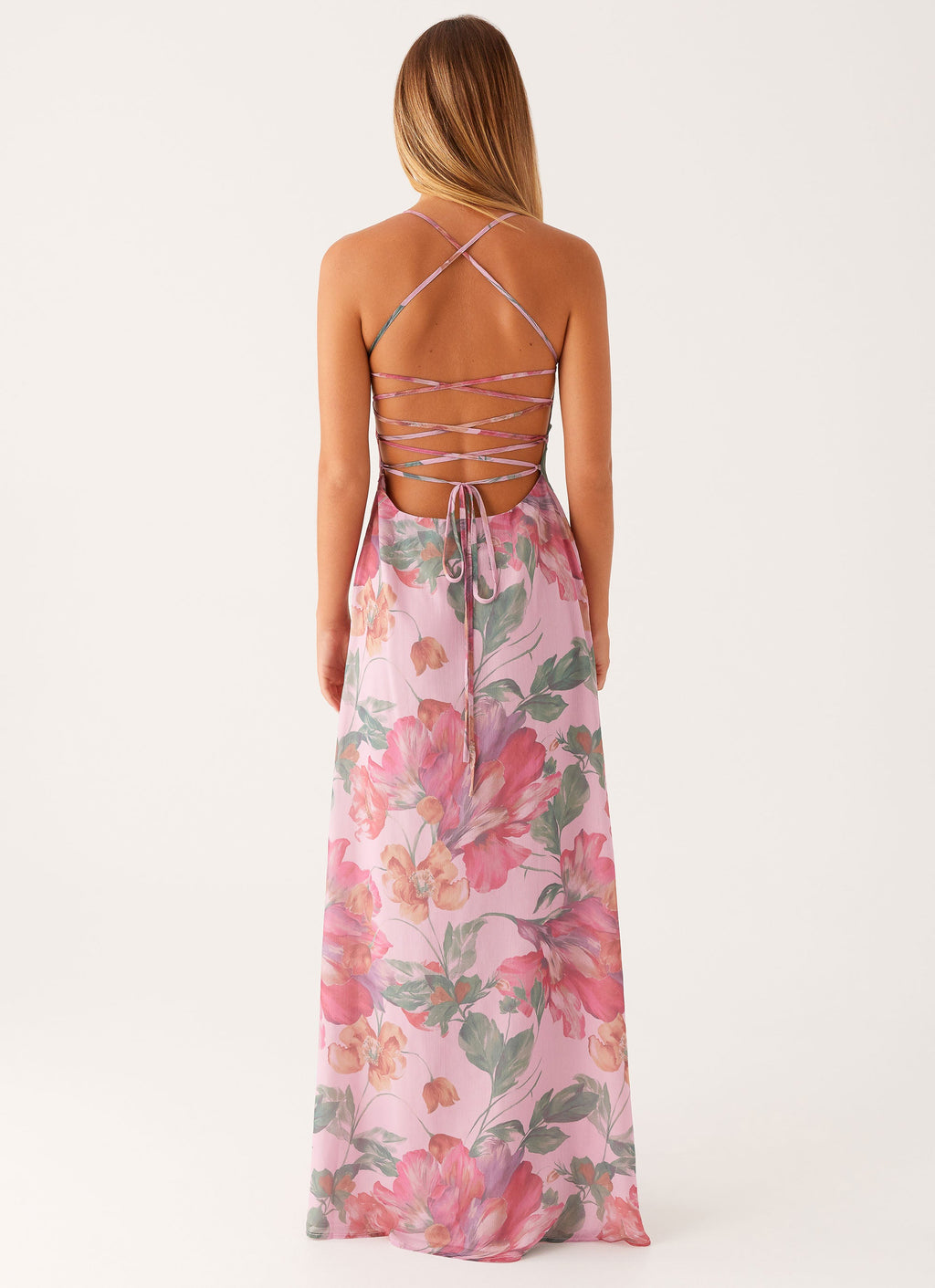 Women’s Peggy Floral Maxi Dress – Square Neckline with Criss-Cross Straps