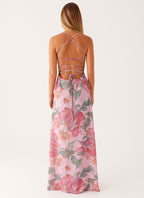 Women’s Peggy Floral Maxi Dress – Square Neckline with Criss-Cross Straps