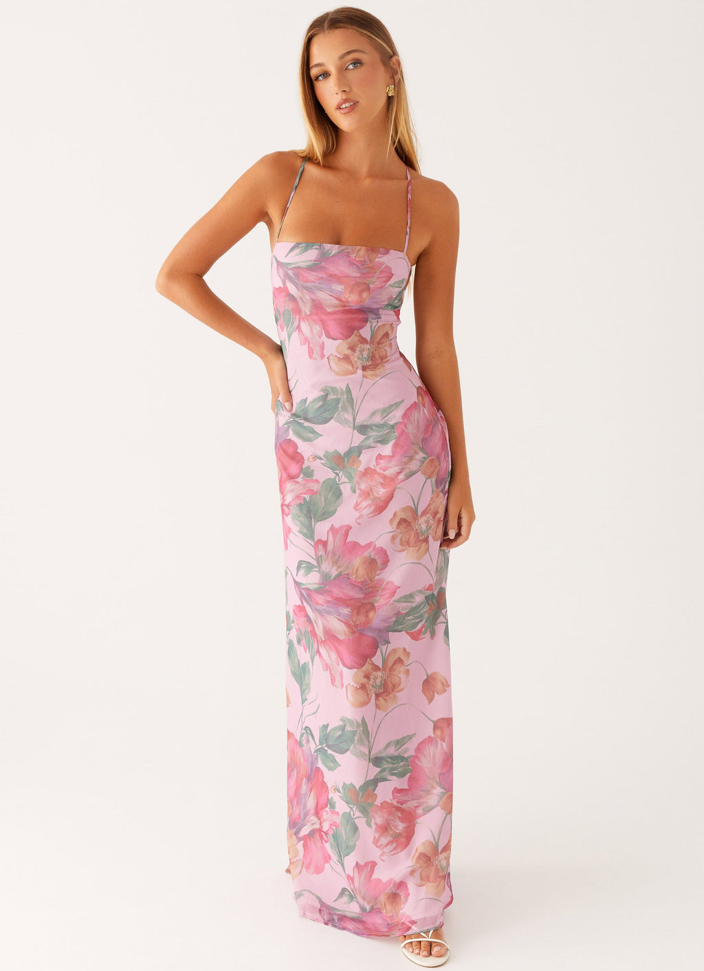 Women’s Peggy Floral Maxi Dress – Square Neckline with Criss-Cross Straps