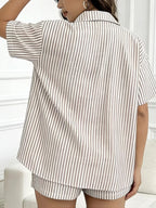 Women's Plus Size Striped Shirt & Shorts Set Casual Two-Piece Button Down Summer Outfit