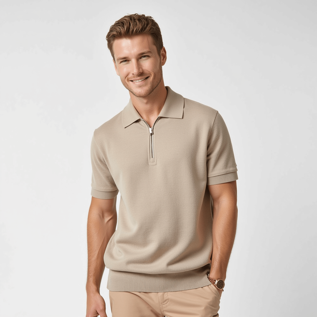 Men’s Zip-Up Polo Shirt — Lightweight Mesh Panel Performance Athletic Casual Short Sleeve Top  Product Description:
