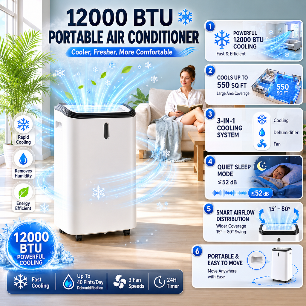 12000 BTU Portable Air Conditioner with Dehumidifier