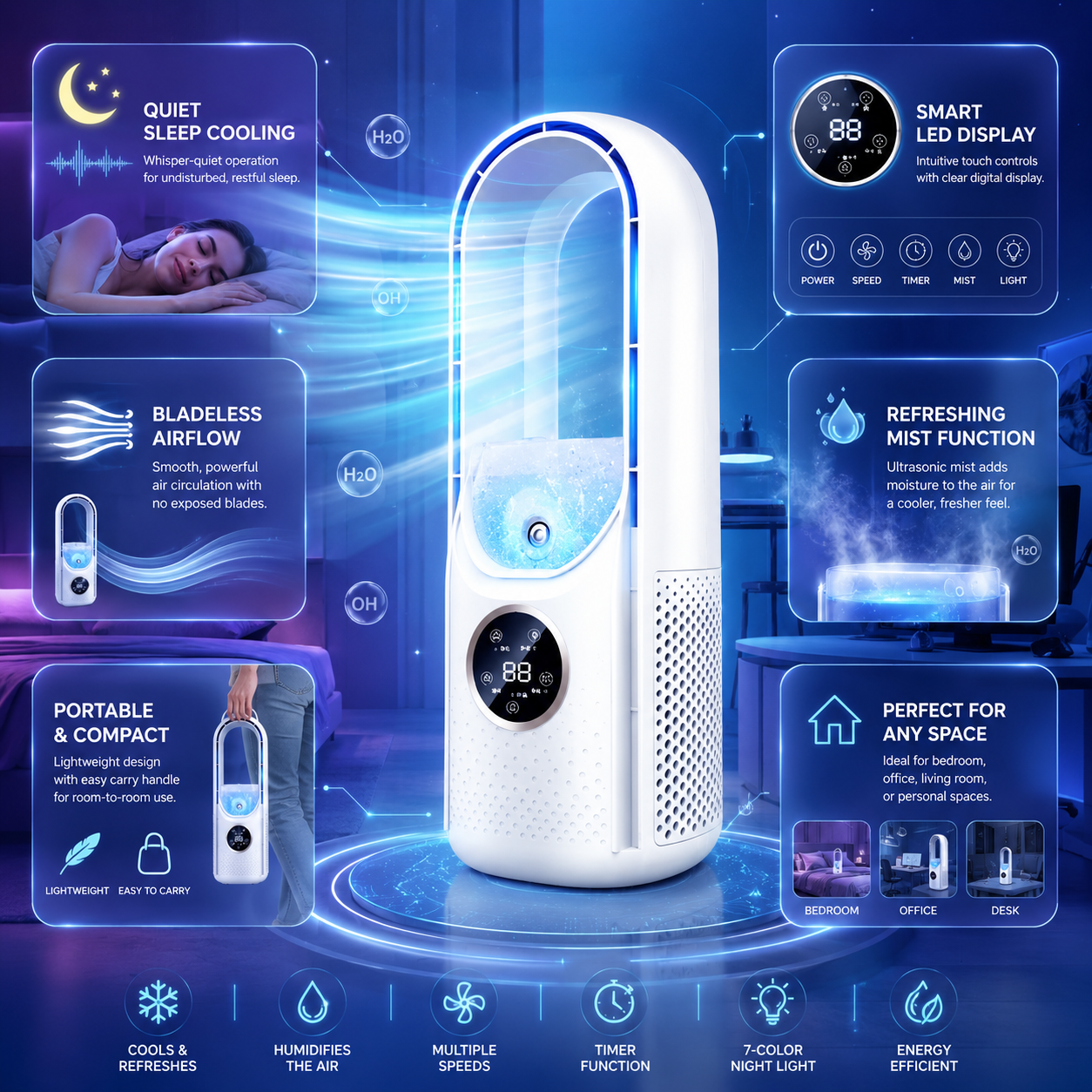 Quiet Bladeless Portable Air Conditioner