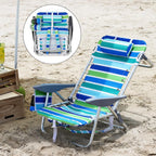Portable Folding Beach Chair with 5 Reclining Positions Cup Holder and Phone Pocket