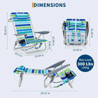 Portable Folding Beach Chair with 5 Reclining Positions Cup Holder and Phone Pocket