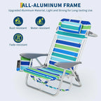 Portable Folding Beach Chair with 5 Reclining Positions Cup Holder and Phone Pocket