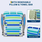 Portable Folding Beach Chair with 5 Reclining Positions Cup Holder and Phone Pocket