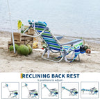 Portable Folding Beach Chair with 5 Reclining Positions Cup Holder and Phone Pocket