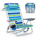 Portable Folding Beach Chair with 5 Reclining Positions Cup Holder and Phone Pocket