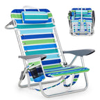 Portable Folding Beach Chair with 5 Reclining Positions Cup Holder and Phone Pocket