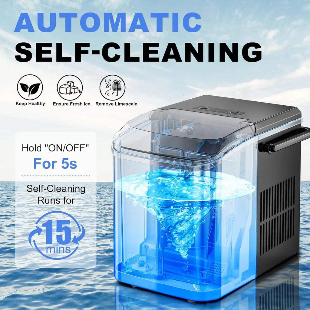 Portable Ice Maker Machine with Fast Ice Production & Auto-Clean Feature for Home, RV, and Camping